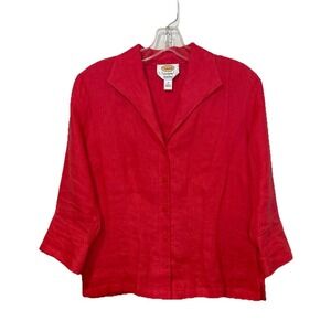 Talbots Irish Linen Pink Button-Up Blouse 3/4 Sleeve Collared Women's Sz 6P